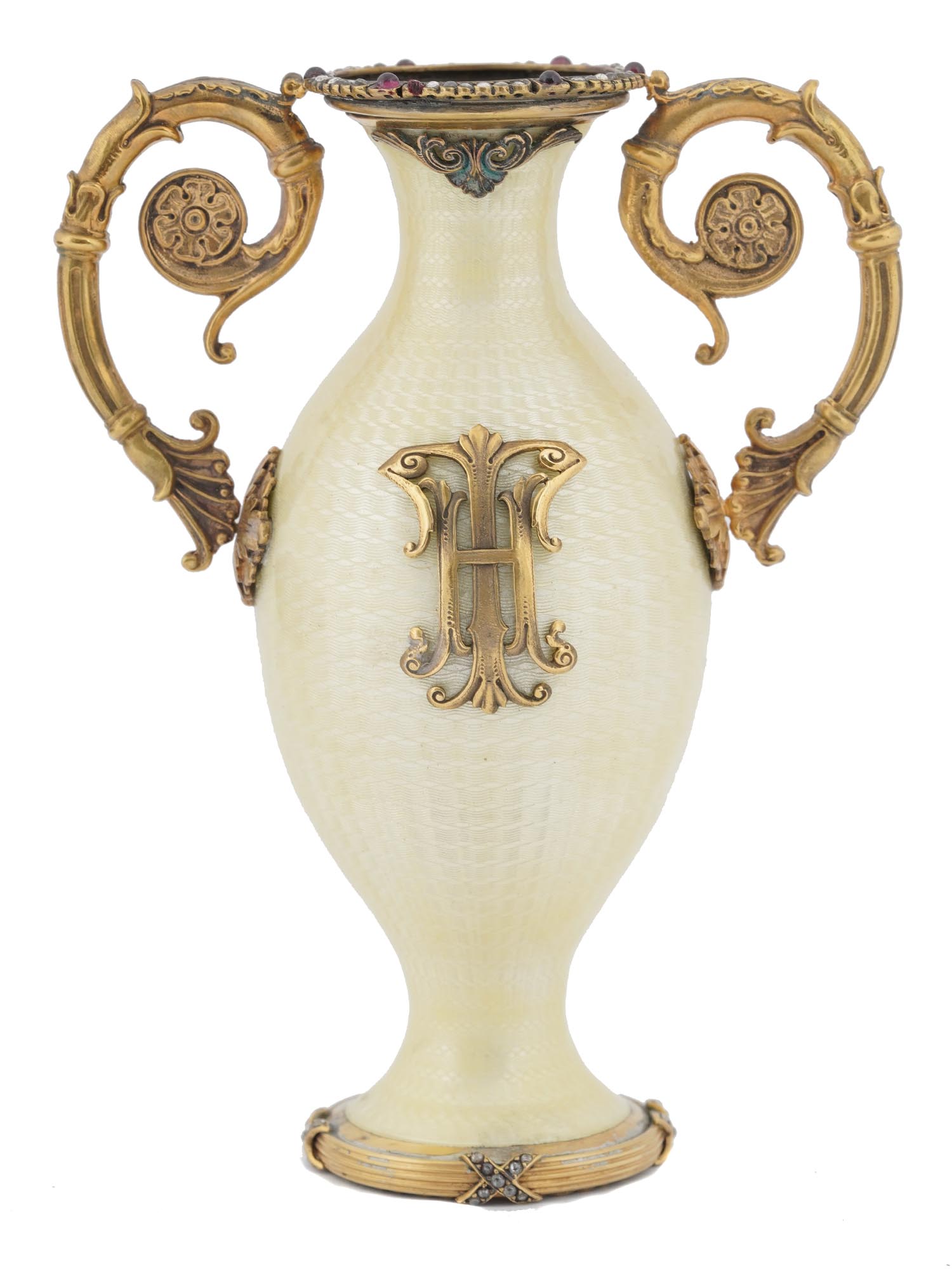 RUSSIAN SILVER DIAMOND GUILLOCHE ENAMEL VASE PIC-3